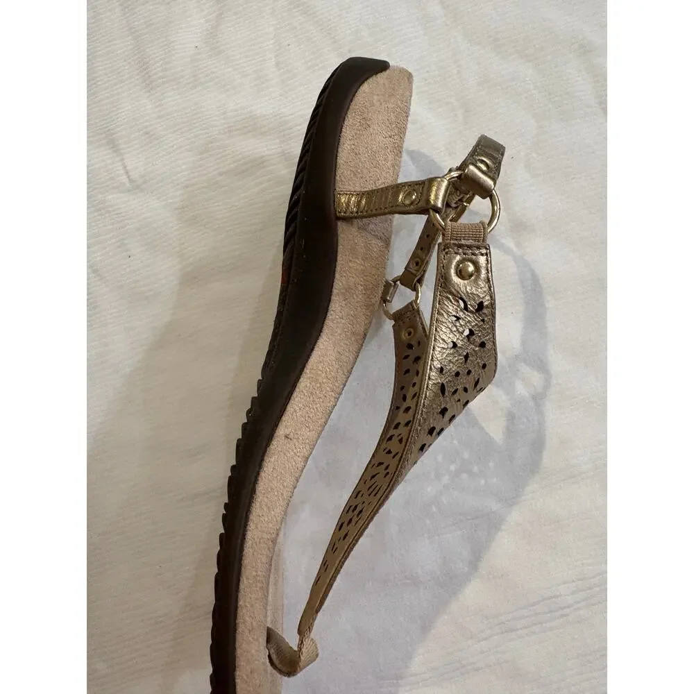 Vionic Kirra Sandals Gold Perforated Leather Thong Slingback Arch Support 10